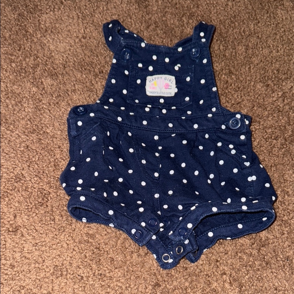 Navy Blue Polka Dot Baby Overalls